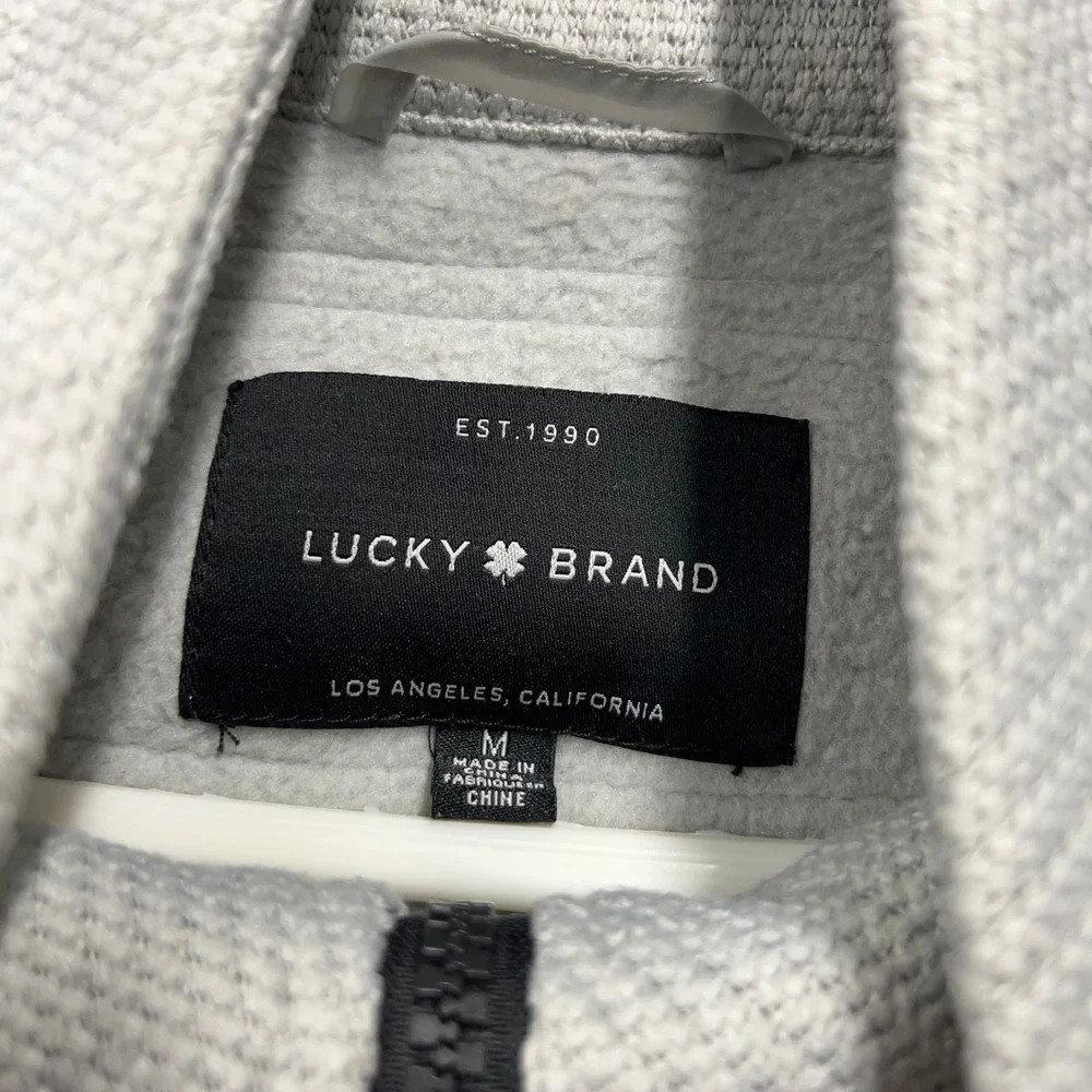 Lucky Brand Mens Gray Full Zip Fleece Jacket Neon Trim Size Medium 1749